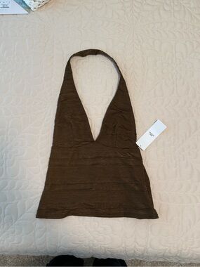 Brown Halter V-Neck Womens Dress Top